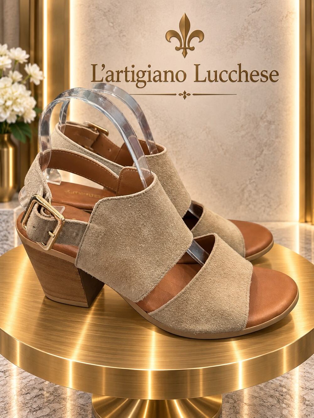 L’Artigiano Lucchese Beige Suede Cutout Heeled Sandals Size 9